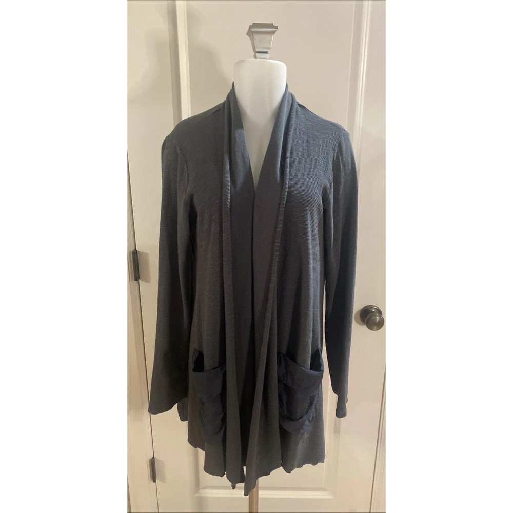Fenini Cardigan Womens Size M Waterfall Drape Open‎ Lagenlook Gray Jacket Cotton